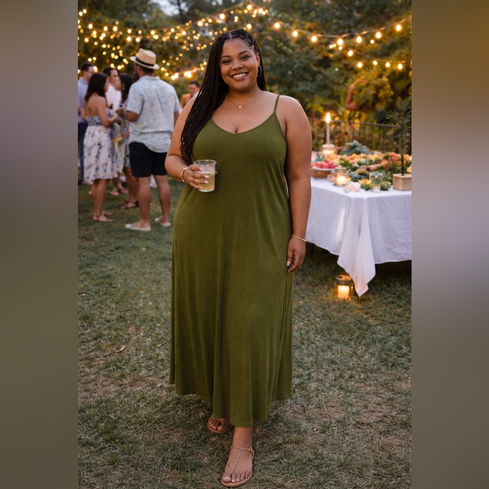 BN Zenana Premium Plus Size Olive Green V-Neck Maxi Dress W/Pockets Various - Picture 1 of 12